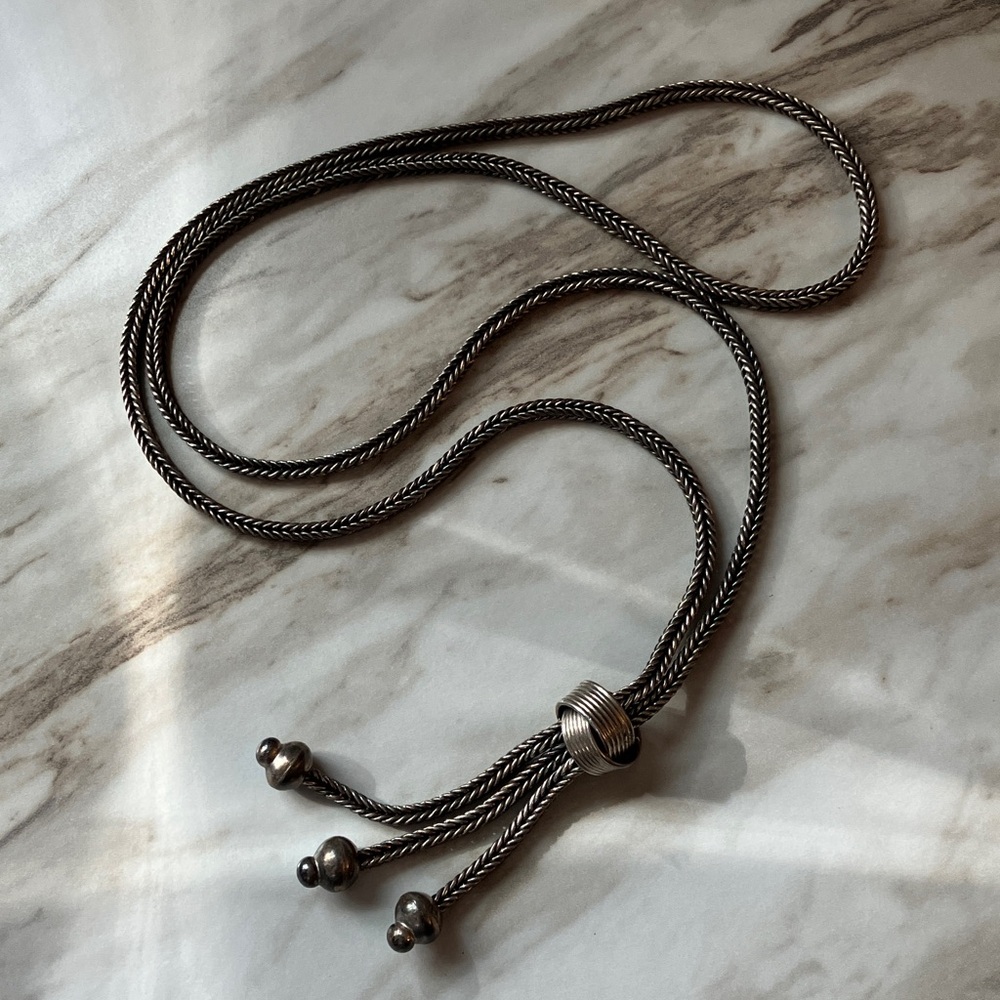 Solid Sterling Foxtail Lariat Style Necklace - image 2